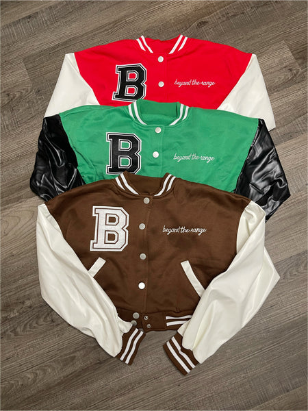 ‘B’eyond cropped varsity jacket
